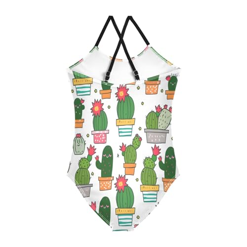 Seamless Cute Cactus Girls One-Piece Swimsuit Beach Bathing Suit2