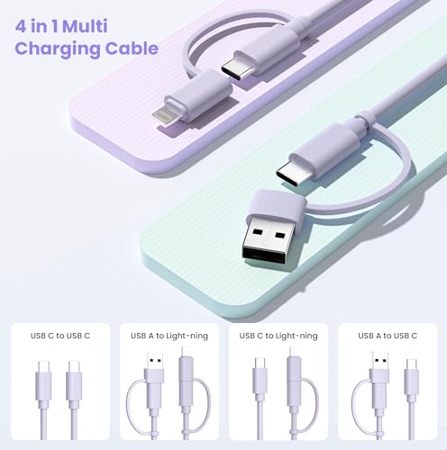 Image of Elebase USB C to Lightning Cable,4 in 1 Charging Cable 3.3FT,60W Multi Charger Cord with USB A Adapter for New Apple 17 16 15 14 13 12 11Pro Max Plus,Samsung Galaxy S26 S25 Ultra Plus,Z Flip Fold