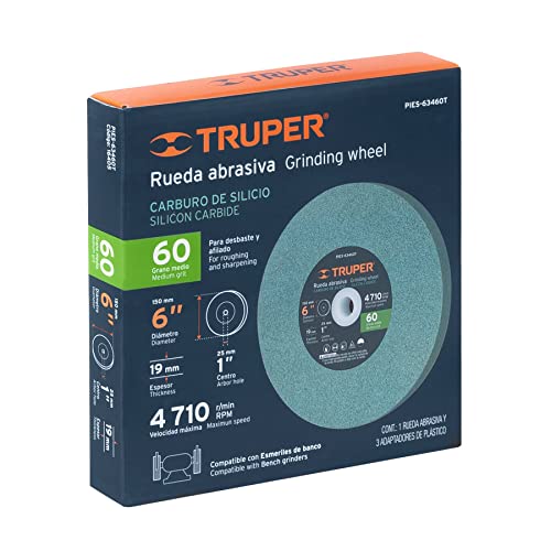 Truper Pies-63460T 6" Silicon Carbide Bench Grinding Wheels. Grit=60, Thickness=3/4", Drill=1". 1 Pack #TOP3