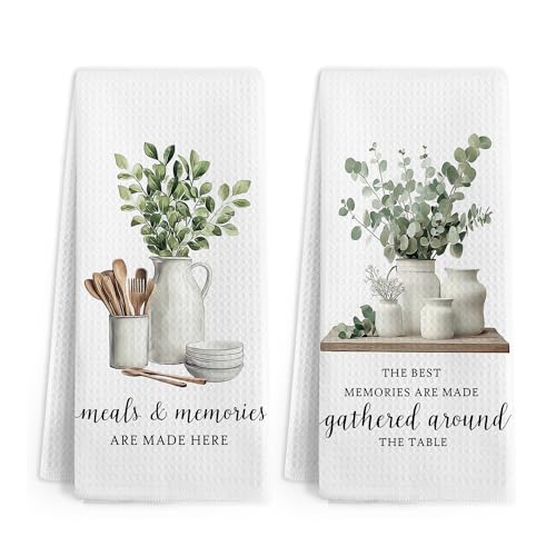 Gnmduw Eucalyptus Leaves Kitchen Towels, Sage Green Farmhouse Cooking Hand