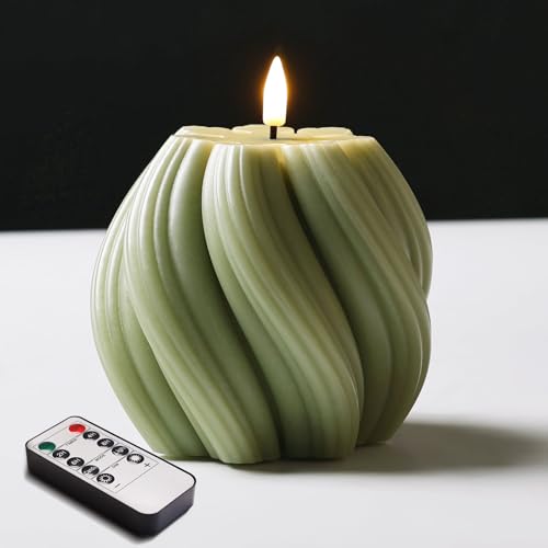 Girimax Sage Green Swirl Flameless Candle with Remote Timer by Girimax - Used condition - US$15.80
