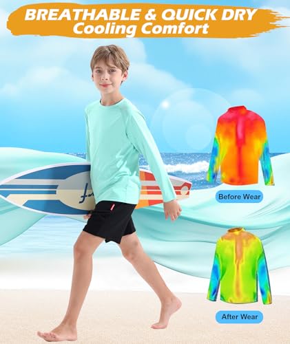 Boys Swim Shirt UPF 50+ Kids Rash Guard Long Sleeve 3 Pack Youth Sun UV Protection SPF Water Fishing Top Shirts 5-18Y3