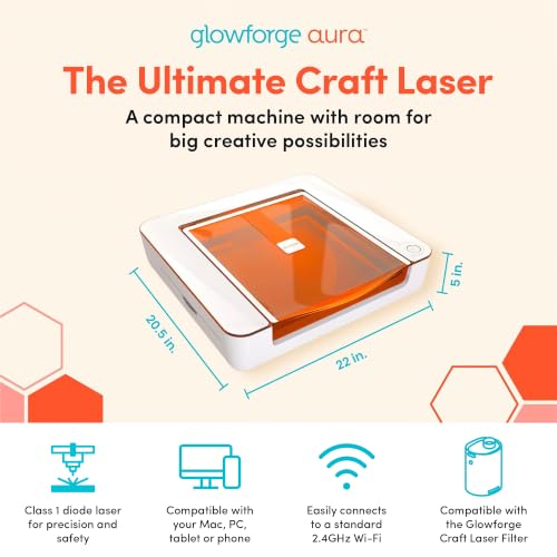 Image of Glowforge Aura 6W Laser Engraver & Cutter with HD Camera & 12-in Workspace | Preview & Passthrough Slot - Beginner-Friendly Class 1 Safety Laser Engraving Machine for Wood, Leather & Dark Acrylic