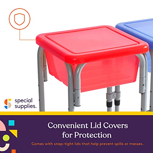 Special Supplies Sensory Activity Table for Kids and Toddlers -with Plastic Buckets and Beach Toys for Interactive Learning - Water, Sand, and STEM Play (Three Buckets - Green + Blue + Red)