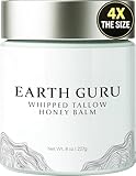 Earth Guru XL 8 OZ Whipped Beef Tallow for Skin,100% Natural Beef Tallow and Honey Balm, Face Moisturizer & Body Lotion Cream, Grass-Fed & Finished, Sebo De Res Para La Cara, Organic Olive Oil, Manuka