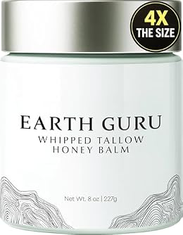 Earth Guru XL 8 OZ Whipped Beef Tallow for Skin,100% Natural Beef Tallow and Honey Balm, Face Moisturizer & Body Lotion Cream, Grass-Fed & Finished, Sebo De Res Para La Cara, Organic Olive Oil, Manuka