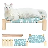 TUSATIY Wooden Cat Hammock Bed, Solid Wood Removable and Washable Cat Bed, Elevated Pet Sleeping Bed...