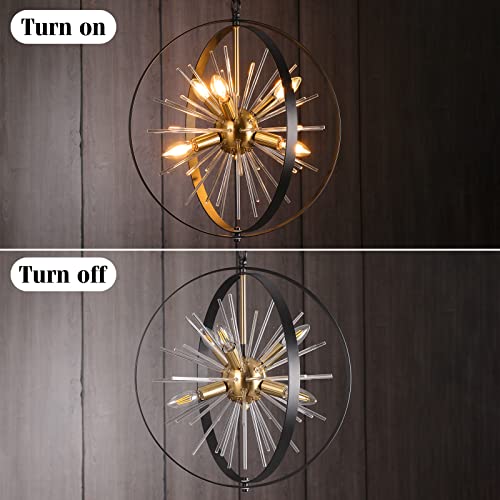 Apsekoka Golden And Black 6-Light Vintage Globe Starburst Chandeliers, Orb Sphere Sputnik Pendant Lighting Fixture With Rotatable Framework For Foyer, Dining Living Room, Bedroom, Kitchen Island #TOP1