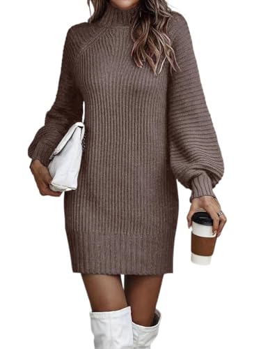 Robe en tricot pour femme col roulé grande élasticité robe pull manches longues