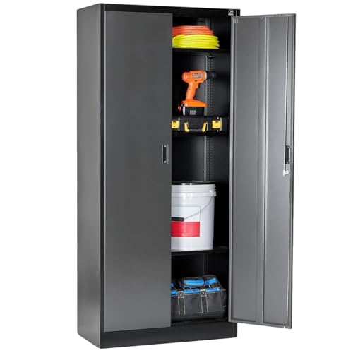 Stahlschrank 180x80x40 cm mit 2 Türen abschließbar - Metall Aktenschrank, Werkzeugschrank für Büro, Garage, Fitnessstudio (Silber&Schwarz) Stahlschrank 180x80x40 cm mit 2 Türen abschließbar - Metall Aktenschrank, Werkzeugschrank für Büro, Garage, Fitnessstudio (Silber&Schwarz)