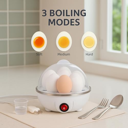 Image of Electric Egg Boiler | 3 Boiling Modes | Automatic Operation | Overheat Protection |75ml | Plastic | 7 Egg Poacher For Steaming, Cooking, Boiling And Frying, (350 Watts) (Multicolor)
