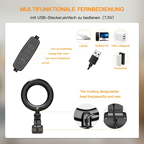 Ringlicht Laptop, Ringlicht Monitor, 5 Inch Videokonferenz Licht mit Stativ, mit5 Farbe und 10 Helligkeit,für Video… – Bild 5