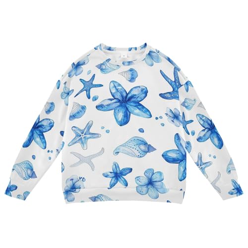 JUNZAN Cute Little Blue Flowers Seastars Seashell Kids Boys Hoodie Sweatshirt Fleece Fall Tops Shirts Party 4T