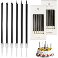 12 velas de cumpleaños para tartas de color negro, finas y