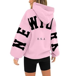 HUIFUAO Paris Womens Hoodies Oversized Womens Sweatshirt Zwart Letter Print Lange Mouw Plus Size Womens Hoodies Pullover Tops, Z03 Roze, S