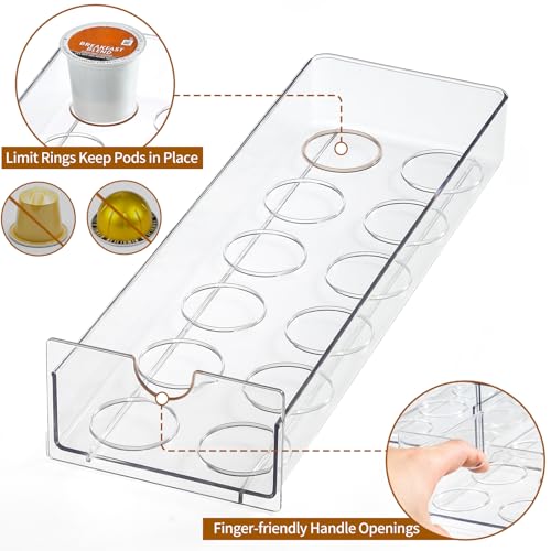 Image of Clear Acrylic Coffee Pod Holder Organizer for K CUP, 36 Pods Storage for Kpods on Counter, Under Coffee Maker Countertop Drawer Organizer for KCUP, for Keurig Pod - Sturdy & Food Grade
