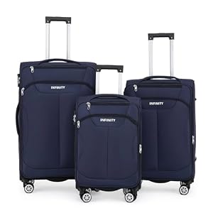 Infinity Leather Infinity Leather Koffer Trolley Handgepäck Handgepäck Softshell Reisetasche Leichtgewicht mit TSA-Schloss und langlebigen 4 Spinner-Rädern (Blue, 3 Pcs Set)