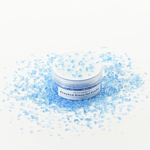 Sea Blue Irregular Broken Glass Chips,2-4mm Crystals Sparkle Crushed Glass,for Resin Craft/Vase Fish Tank/Candle Base Filling Stone,Or Garden Floor Wall Colorful Decoration Glass Pieces(100g)