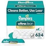 Pampers Ultra Clean Baby Wipes (Previously 'Free & Gentle'), 99% Water, Hypoallergenic, Unscented, 100% Plant Based, Plastic-Free, 624 Baby Wipes Total (8X Flip-Top Packs) [Packaging May Vary]