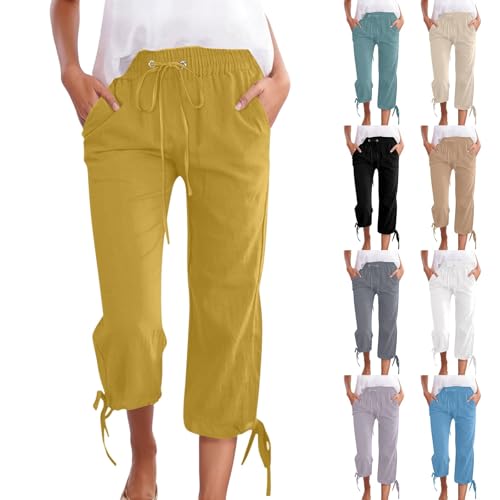 Pantalones de lino para mujer solucion contra el calor en algodon ligero 3/4 capri 2