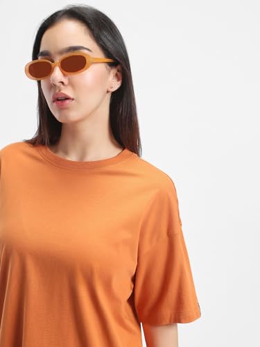 Image of Bewakoof Women's Solid Oversized Fit Half Sleeve Round Neck Cotton Jersey T-Shirt