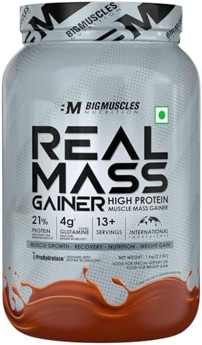 Bigmuscles Nutrition Real Mass Gainer [ Rich Chocolate]|Lean Whey Protein Muscle Mass Gainer|Complex Carbohydrates,|1000 Calories|Reduces Muscle Breakdown|Boosts Metabolism, 1 count, 1000 grams