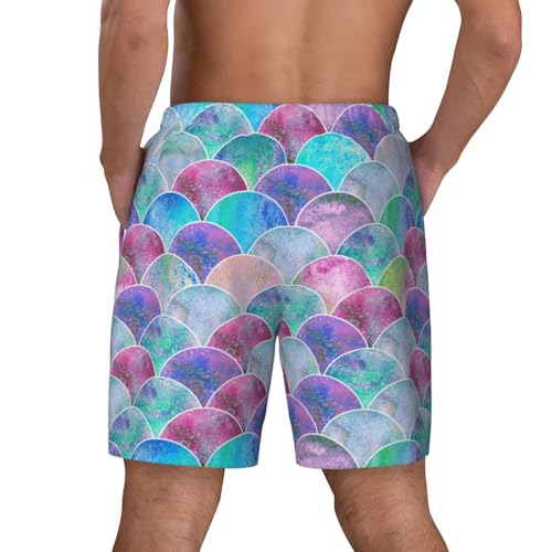 Men's Fish Scale Ocean Print Quick-Dry Mesh Swim Trunks Stretch Lining Beach Shorts Surfing Summer Vacations3