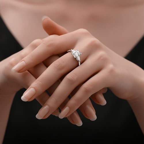 Moissanite Engagement Rings for Women,Emerald Cut D Color VVS1 Moissanite Ring,Sterling Silver Plated 18K White Gold Wedding Band Ring for Women4