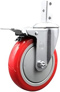 Swivel Square Stem Caster w/5” x 1.25” Red Polyurethane Wheel – 7/8” x 2” Square Stem with (3) 17/64” Diameter Mounting Holes & Total Lock Brakes – 300 lbs. Capacity/Caster – Service Caster Brand