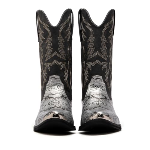 Men's cowboy boots round toe boots embroidered with traditional Western country artificial snakeskin pattern4