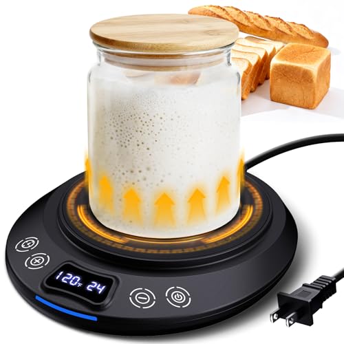 Sourdough Starter Warmer Mat, Precise 1°F Thermostat Control (70-120°F) Sourdough Heating Mat, Warmer for Sourdough Starter, 0-24h Timer, Auto On/Off, Memory Function (Black)