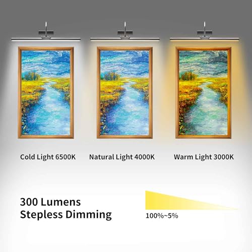 Image of 23 inch Wireless Picture Lights, Rechargeable Battery Art Display Light with Remote Control, Dimmable /Timer Off Dartboard Light, 3 Lighting Modes Full Metal Painting Display Lamp (Woodgrain-1Pack)