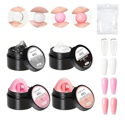 Solid Builder Gel for Nails 4 Colors Builder Gel Nail Kit 4 in1 Non-sticky for Nails Extension with Art Tools for DIY Nail Thickening Solution (1)
