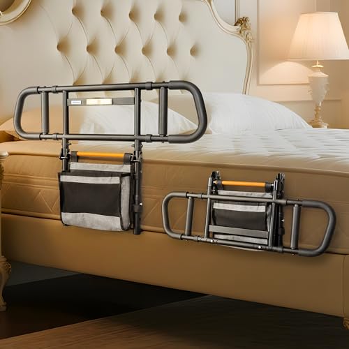 NIMOOD C5 Barandilla Cama Adultos Plegable - Altura y Ancho Ajustable Barrera Cama Adultos, Baranda Cama Articulada Adulto con LED, Asidero Cama para Mayores, Facilita Levantarse y Cuidados