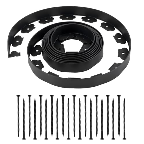 VEVOR Landscape Edging, 20 ft x 2 in Plastic Garden Border Edging with 120 Spikes, No Dig, Flexible Lawn Edgings Roll, UV-Resistant Mini Fence Borders Pathway Edgings for Flower Beds Yard Paver