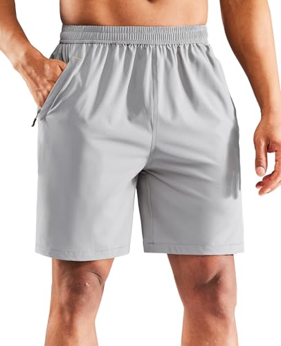 Image of MIER Men's Quick Dry Running Shorts with Zipper Pocket Elastic Waist Athletic Workout Exercise Shorts