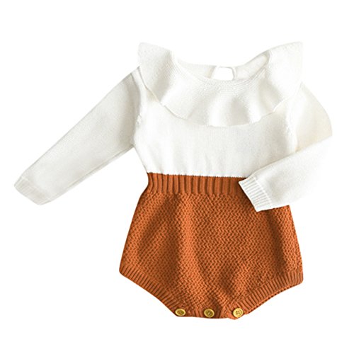 Pinleck Baby Girls Sweet Knitted Fleece Romper Long Sleeve Ruffle Jumpsuit Sweater Dress (Brown, 73/3-6 Months) #TOP4