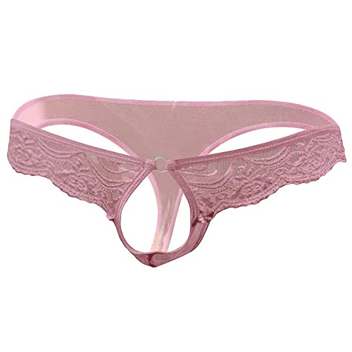 COMLIFE Men's Mesh Lace Thongs Underwear Sissy Hollow See Through Under Panties T-back Backless