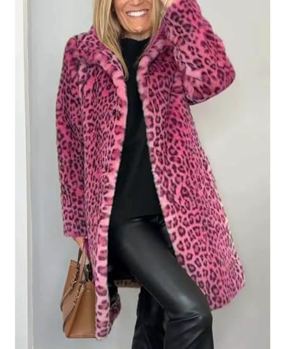 Sexyshine Women's Faux Fur Leopard Coat Winter Fall Lapel Collar Fuzzy Furry Open Front Fleece Fur Jackets2