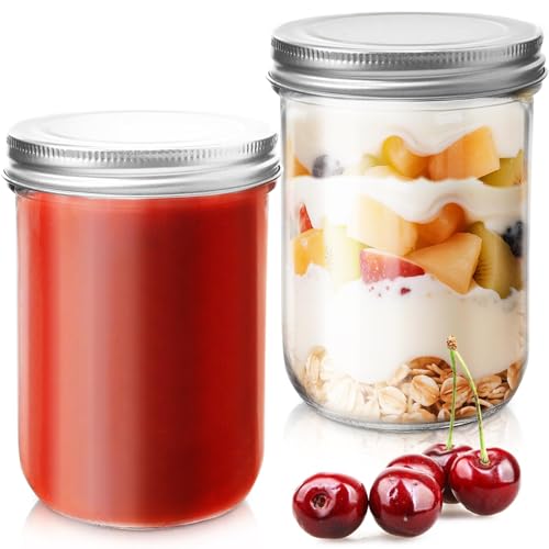 2 Pack 16oz Wide Mouth Mason Jars- Glass Canning Jars with Airtight Lids for Jam Honey Jelly Meal Prep Overnight Oats Salad Yogurt Wedding Favors & Food Preserving