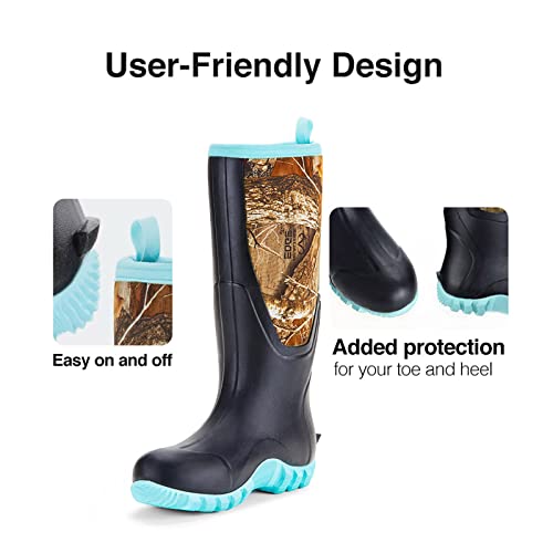 Tidewe Rubber Boots For Women Multi-Season, Waterproof Rain Boots With Steel Shank, 6Mm Neoprene Durable Rubber Outdoor Hunting Boots Realtree Edge Camo Size 7 (Green) #TOP4