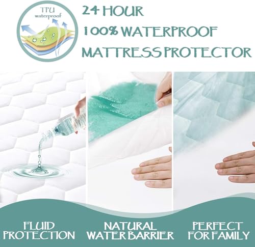 Image of Softhour Waterproof Mattress Protector, 3D Air Fabric Bed Cover with Deep Pocket(Rayon Cotton Padding White - 2pack, Twin XL)