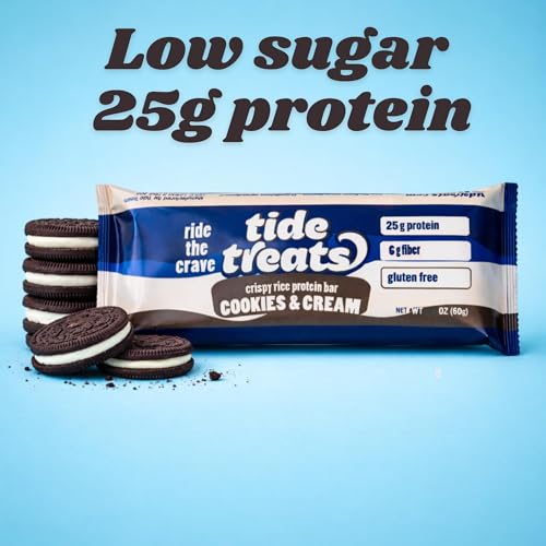 Image of Tidetreats Crispy Rice Protein Bars - High Protein Snack with 25g Protein, Low Sugar, 7g Fiber, Gluten Free, Clean Ingredients - Healthy Energy Bars - 8 Count, Variety Pack