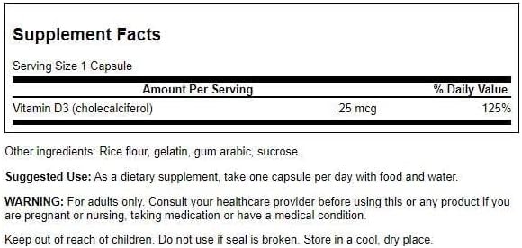 Swanson High Potency Vitamin D-3 1000 Iu (25 mcg) 60 Cápsulas miniatura 2