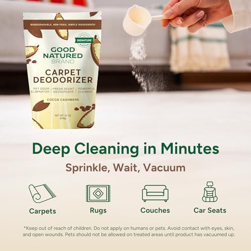 Image of Good Natured Brand | Carpet Deodorizer & Freshener Powder | 31 oz Pet Odor Eliminator for Strong Odor & Pet Urine | Fresh Natural Cocoa Cashmere Scent | Safe for Homes with Pets