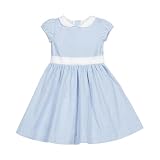 Hope & Henry Girls' Organic Short Sleeve Seersucker Dress with Peter Pan Collar, 10, Blue Seersucker