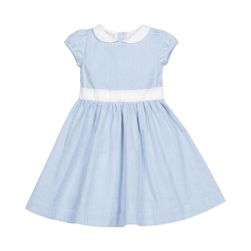 Hope & Henry Girls Organic Short Sleeve Seersucker Dress with Peter Pan Collar 8 Blue Seersucker