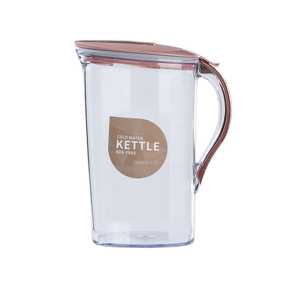 Jarra Agua Fria Jarra de agua grande de plástico de 2,1 l con tapa y asa Hervidor de agua cuadrado for el hogar Contenedores de agua, té o jugo for el refrigerador Jarra Agua Detox Frutas(Pink)