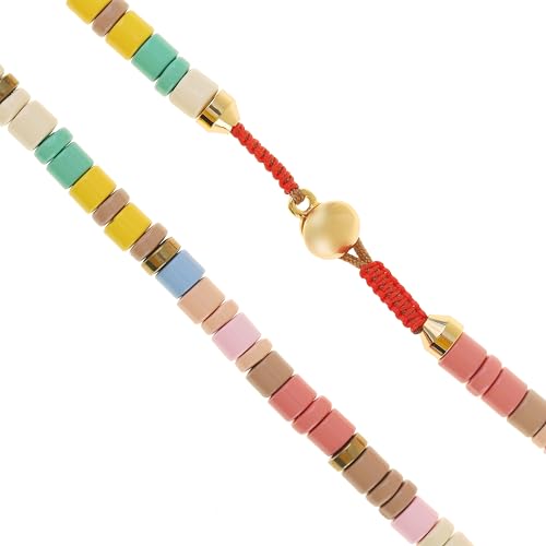 Made by Nami Perlenkette Damen Bunt aus Natursteinen 40 + 5 cm Halskette Damen Boho Schmuck Wasserfest & Hypoallergen Sommer Schmuck (Bunt)