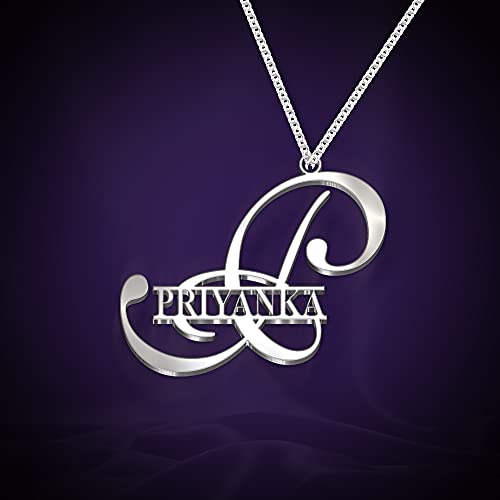 Image of Priyanka Cursive Gold & Silver Name Pendant Necklace, Best Jewelry Gift for Girls.